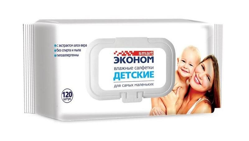 Салфетки влажные 120 шт Эконом смарт детские без содержания спирта  фото 1